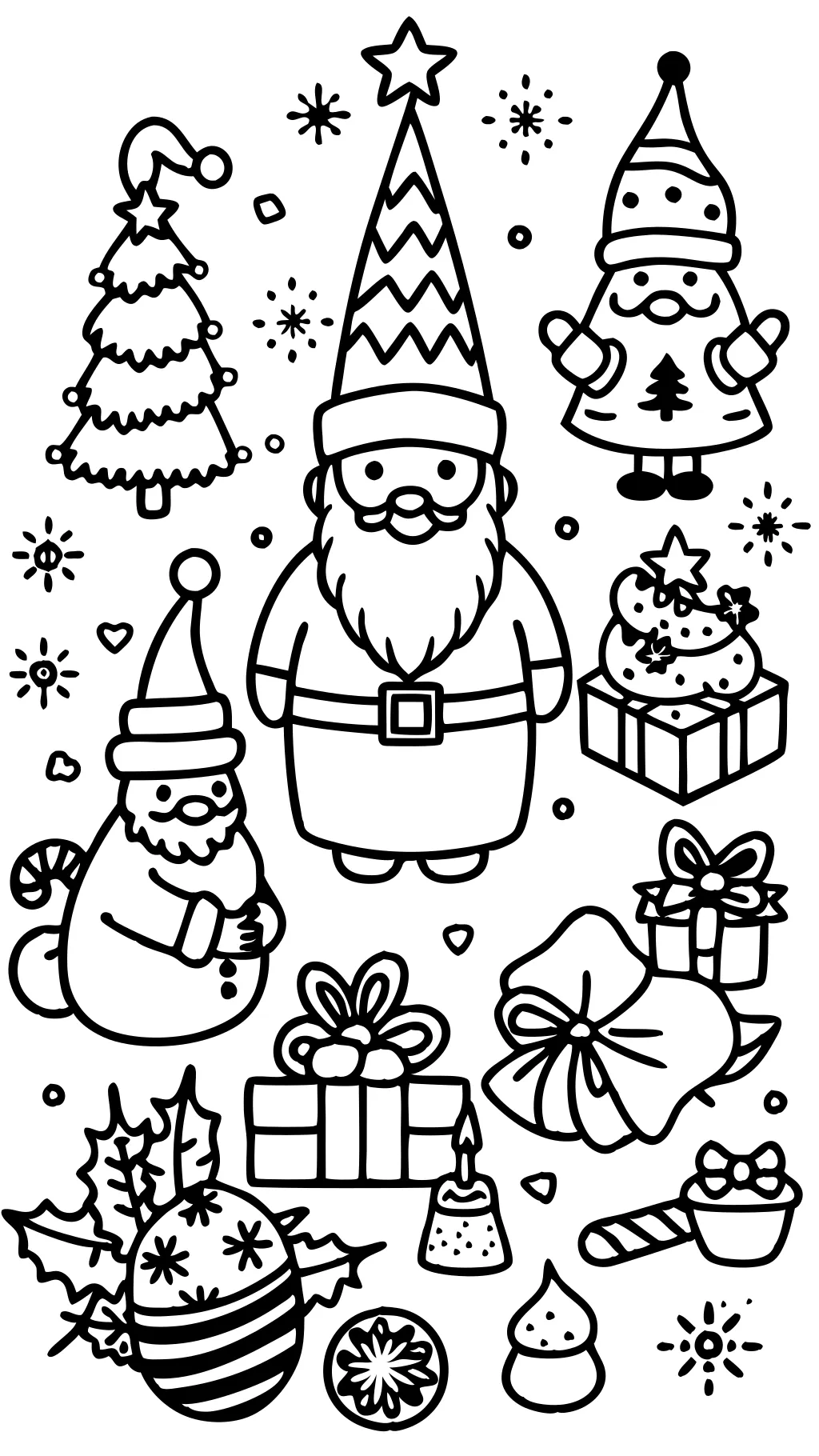 coloriages gratuits de gnome de Noël à imprimer